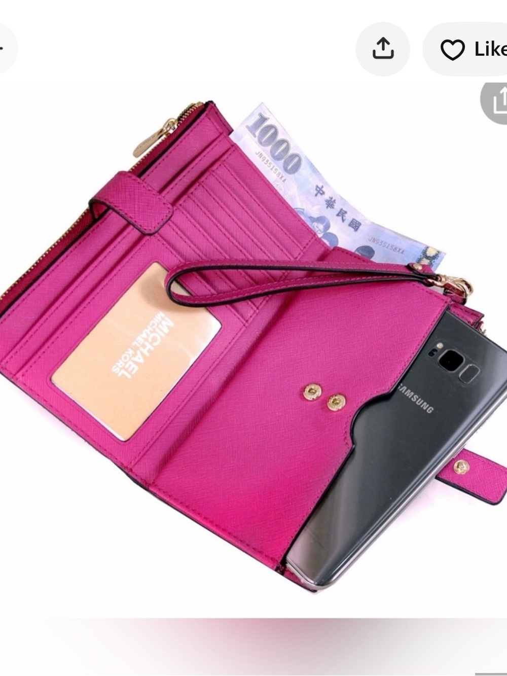 EUC Michael Kors Jet Set Adele Fuchsia Travel Double Zip Phone Wallet Wristlet